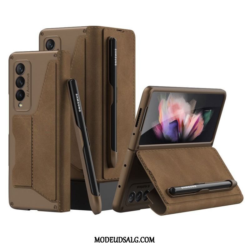 Cover Samsung Galaxy Z Fold 3 5G Flip Cover Gkk Stylus Holder I Imiteret Læder