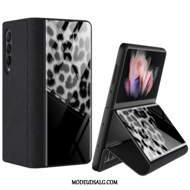 Cover Samsung Galaxy Z Fold 3 5G Flip Cover Leopard Hærdet Glas