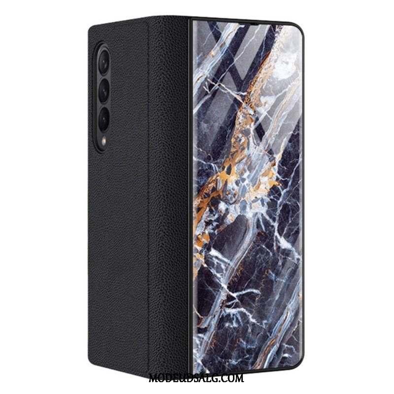 Cover Samsung Galaxy Z Fold 3 5G Flip Cover Marmoreffekt Hærdet Glas