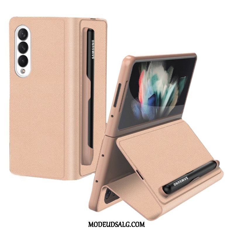 Cover Samsung Galaxy Z Fold 3 5G Flip Cover Stylusholder I Imiteret Læder