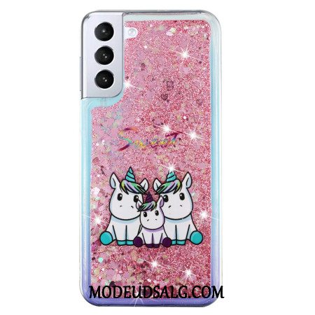 Cover Til Samsung Galaxy S24 Plus 5g Flydende Glitter Tre Enhjørninger