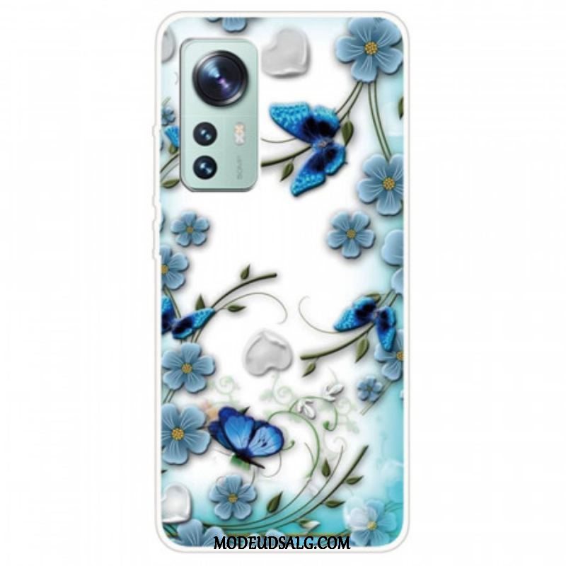 Cover Xiaomi 12 / 12X Blå Blomster Og Sommerfugle