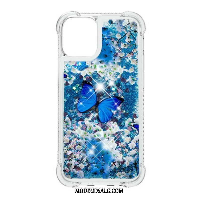 Cover iPhone 13 Pro Glitter Blå Sommerfugle