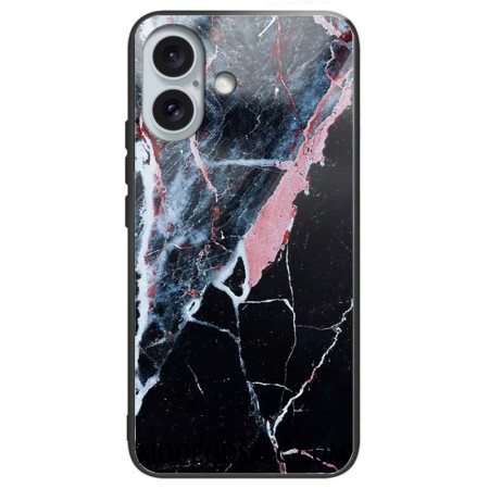 Cover iPhone 16 Plus Sort Marmor Hærdet Glas