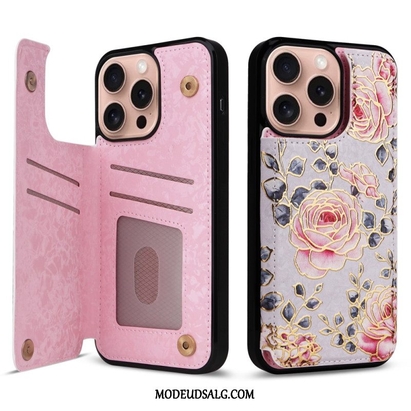 Cover iPhone 16 Pro Kortholder Og Blomster Rfid-beskyttelse