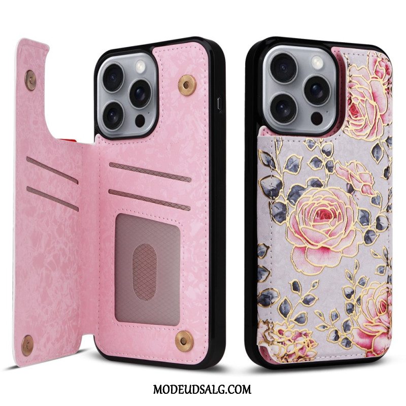 Cover iPhone 16 Pro Max Telefon Etui Rfid-blokerende Blomsterkortholder