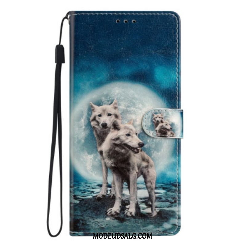 Flip Cover Moto G73 5G Med Snor Strapped Moonlit Wolves