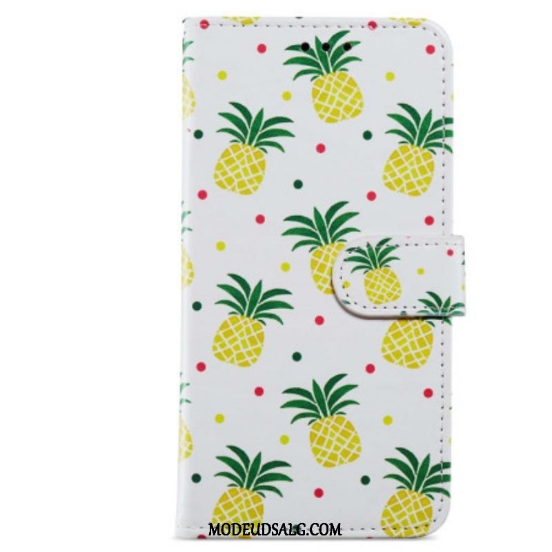 Flip Cover Moto G73 5G Med Snor Strappy Ananas