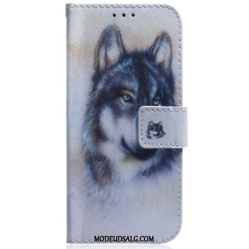 Flip Cover Moto G73 5G Med Snor Strappy Aquarel Wolf