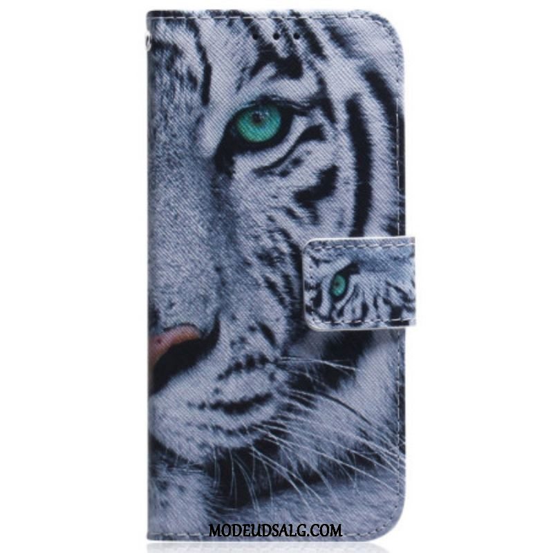 Flip Cover Moto G73 5G Med Snor Strappy White Tiger