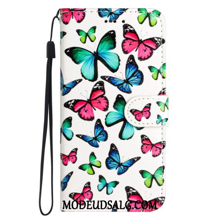 Flip Cover Motorola Edge 50 Farverige Sommerfugle Med Rem