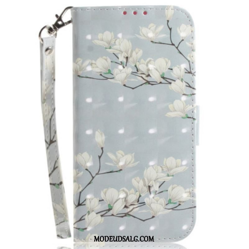 Flip Cover OnePlus Nord 2T 5G Med Snor Strappy Magnolia Blomster