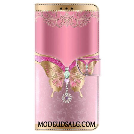 Flip Cover Oppo A98 5g Pink Og Guld Sommerfugl