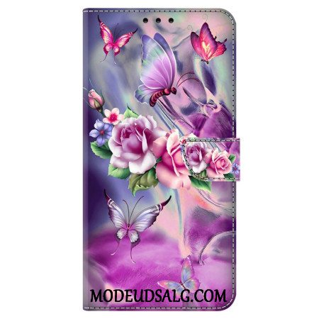 Flip Cover Oppo A98 5g Sommerfugle Og Violette Blomster