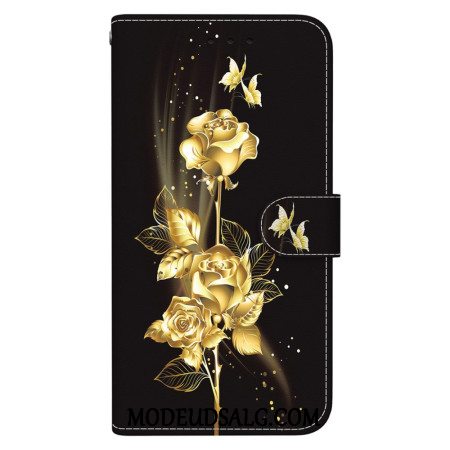 Flip Cover Oppo Reno 11 5g Guld Og Pink Sommerfugle Med Rem