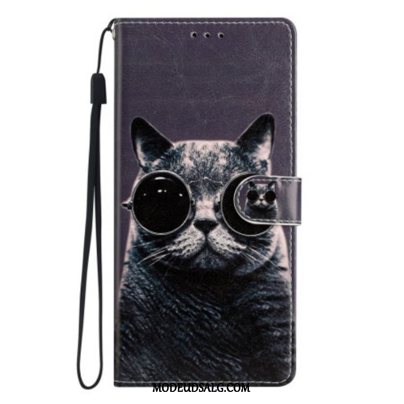 Flip Cover Oppo Reno 8 Lite Med Snor Cat Strappy Briller