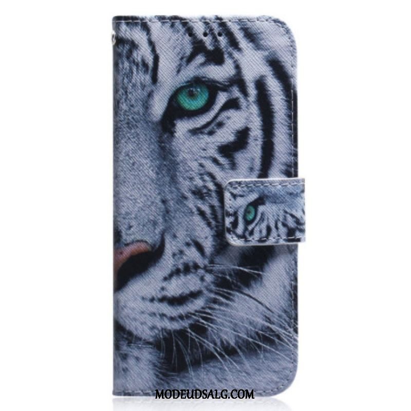 Flip Cover Oppo Reno 8 Med Snor Strappy White Tiger