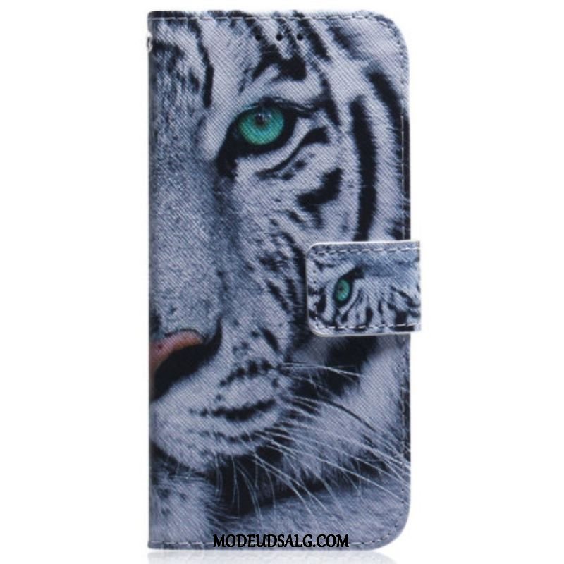 Flip Cover Oppo Reno 8 Pro Med Snor Strappy White Tiger