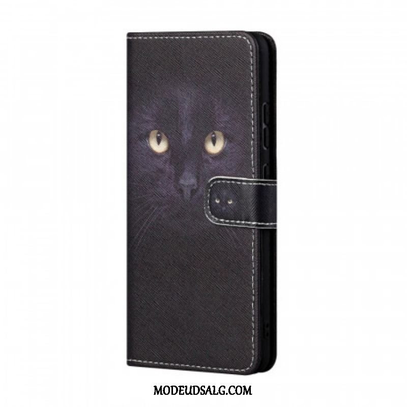 Flip Cover Samsung Galaxy A13 5G / A04s Med Snor Strappy Black Cat Eyes