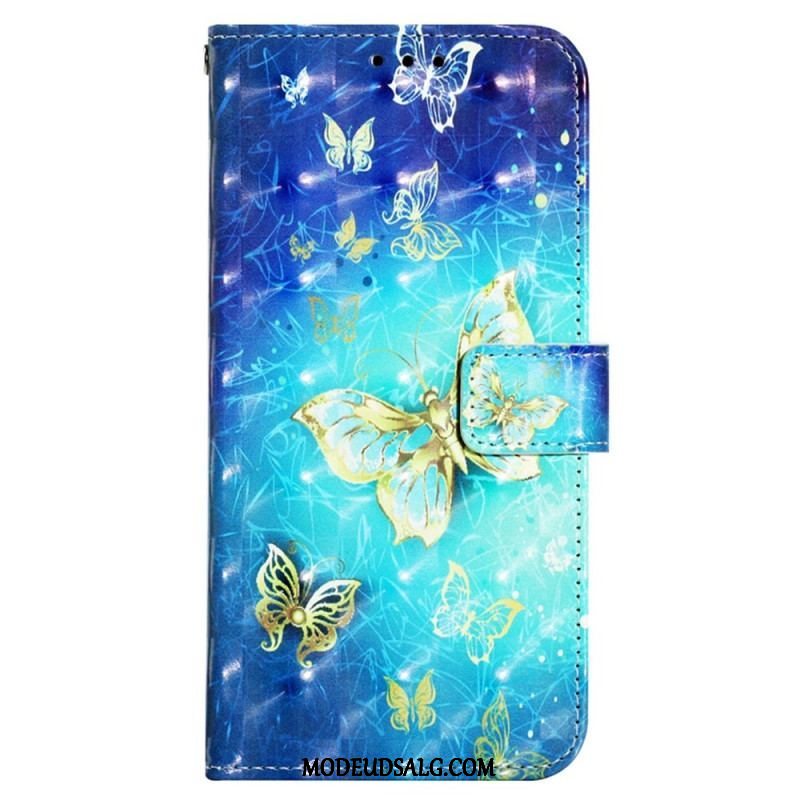 Flip Cover Samsung Galaxy A13 Med Snor Sommerfugleflyvning I Lanyard