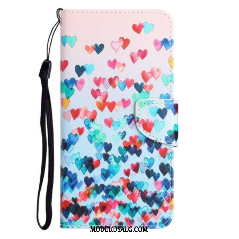 Flip Cover Samsung Galaxy A14 / A14 5G Med Snor Strappy Hearts Rain