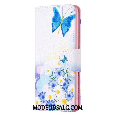 Flip Cover Samsung Galaxy A15 Sommerfugl Og Blomster Akvarel