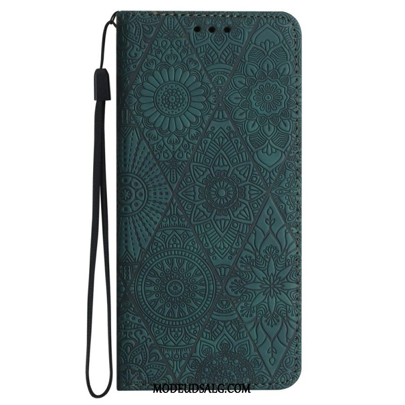 Flip Cover Samsung Galaxy A16 5g Blomstermønster Og Rem