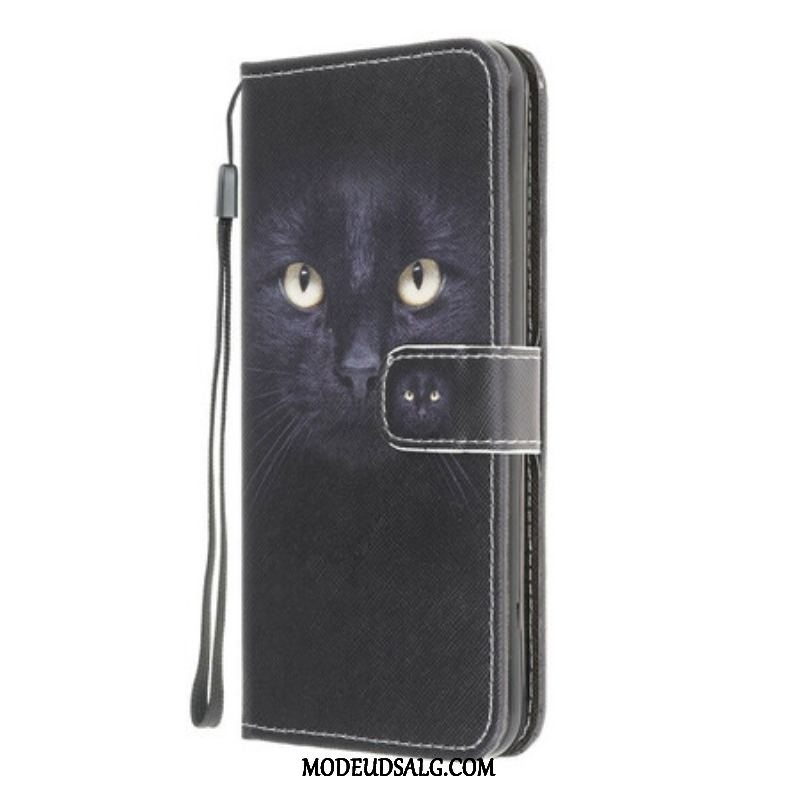 Flip Cover Samsung Galaxy A42 5G Med Snor Strappy Black Cat Eyes