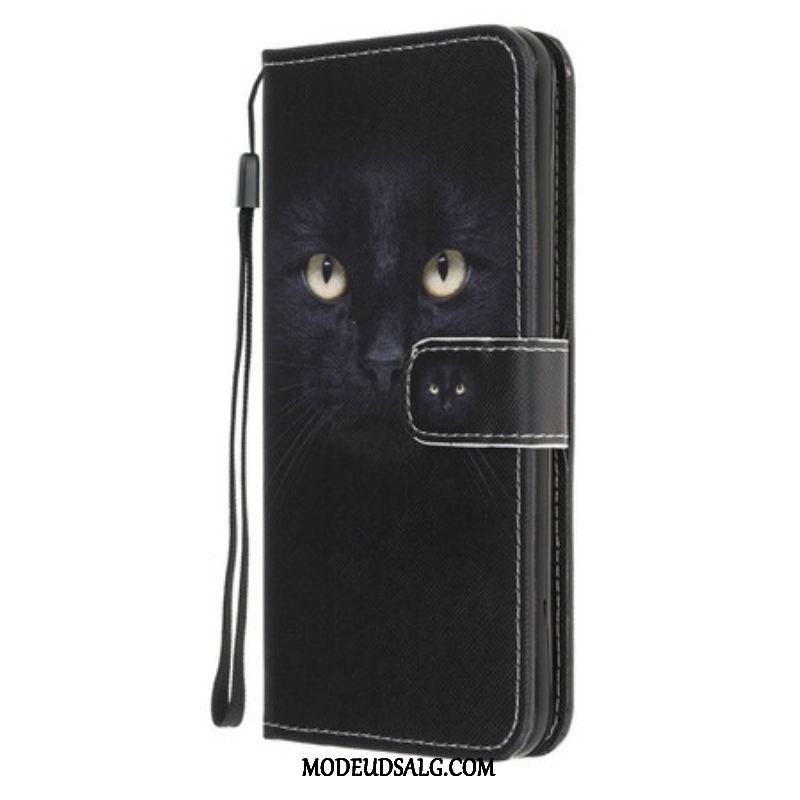 Flip Cover Samsung Galaxy A52 4G / A52 5G / A52s 5G Med Snor Strappy Black Cat Eyes