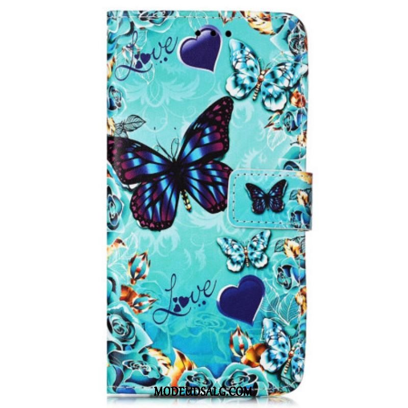 Flip Cover Samsung Galaxy A54 5G Med Snor Farverige Thong Sommerfugle