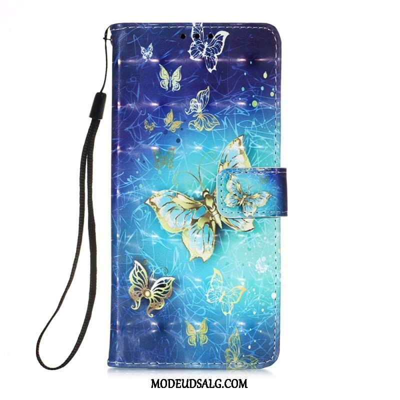 Flip Cover Samsung Galaxy A54 5G Med Snor Sommerfugleflyvning I Lanyard