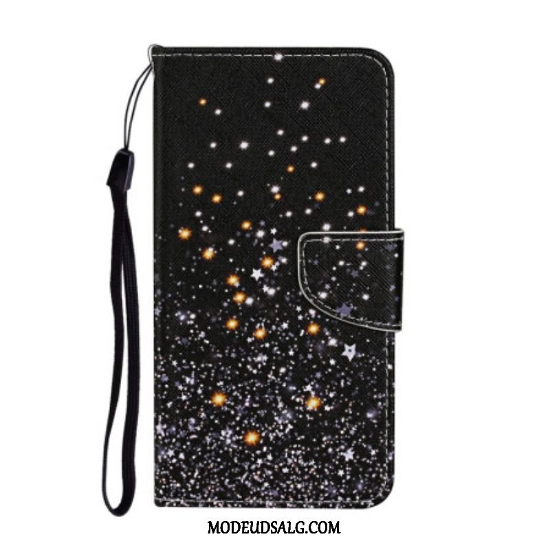 Flip Cover Samsung Galaxy A54 5G Med Snor Sort Bund Og Glitter Strappy