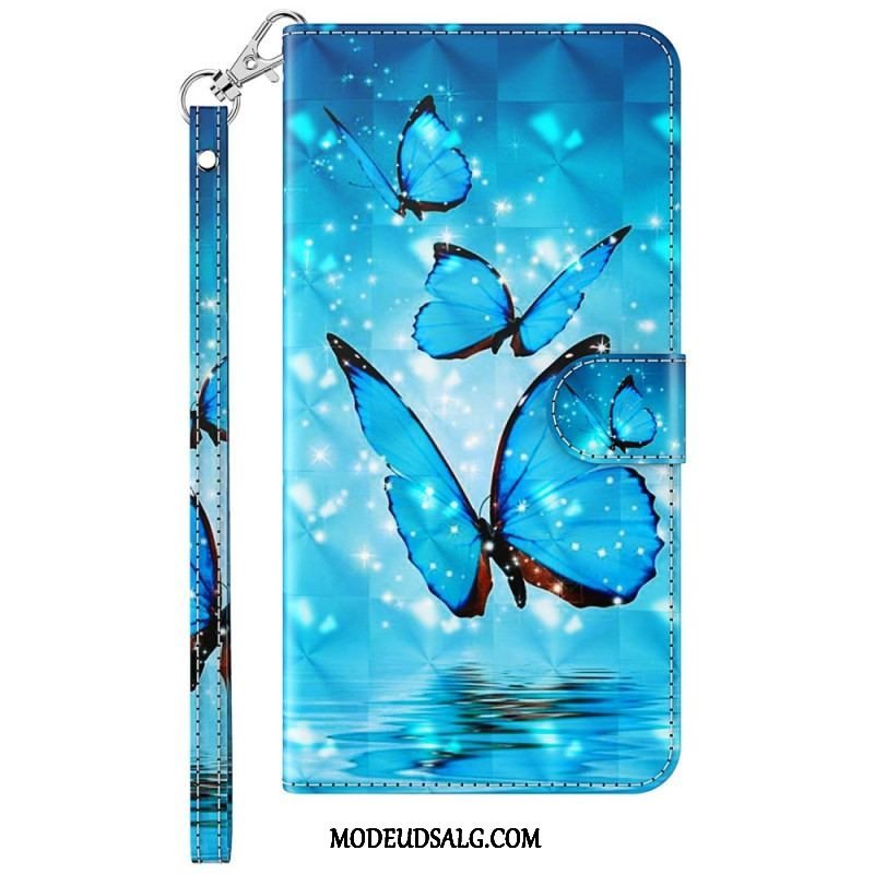 Flip Cover Samsung Galaxy M13 Med Snor Thong Sommerfugle