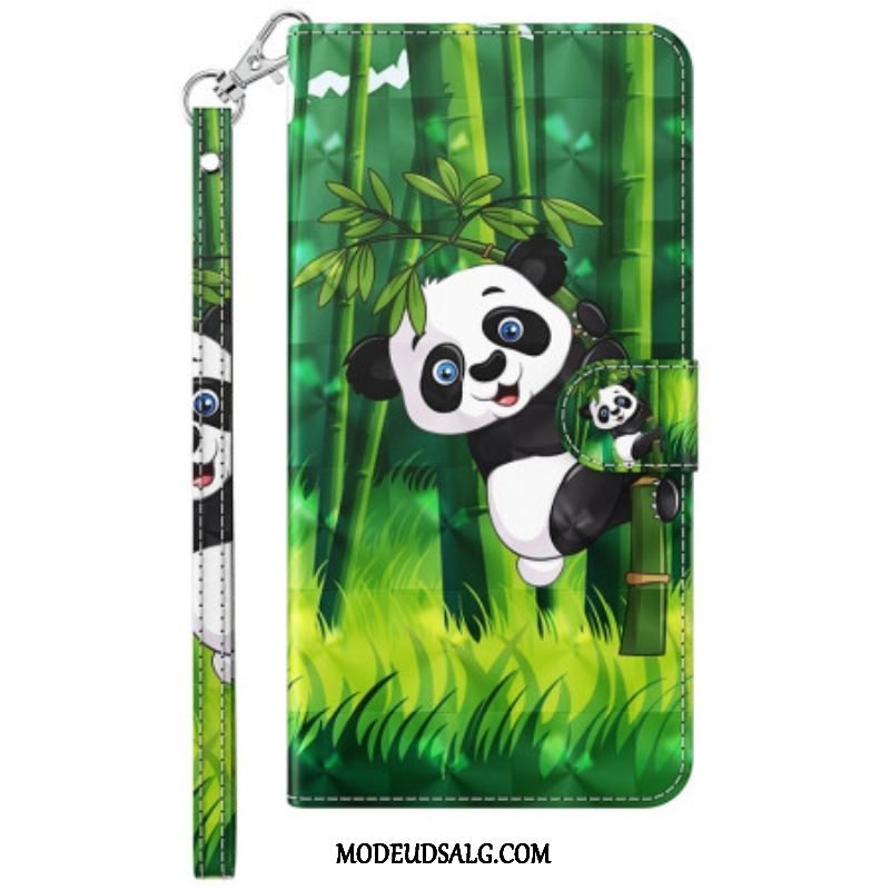 Flip Cover Samsung Galaxy M13 Panda Og Bambus Med Snor