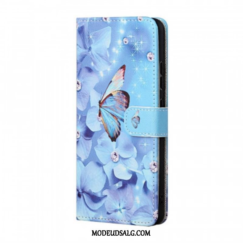 Flip Cover Samsung Galaxy M23 5G Med Snor Strappy Diamond Sommerfugle