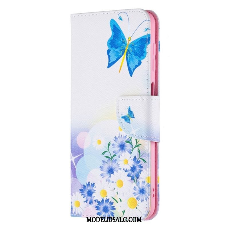 Flip Cover Samsung Galaxy M32 Malede Sommerfugle Og Blomster