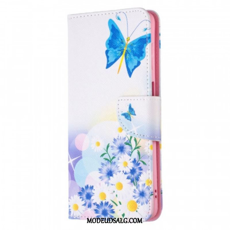 Flip Cover Samsung Galaxy M52 5G Sommerfugl Og Blomster