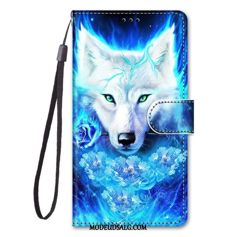 Flip Cover Samsung Galaxy M53 5G Med Snor Lanyard Wolf