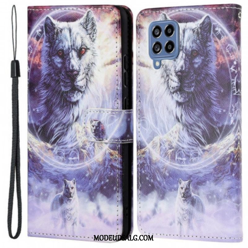 Flip Cover Samsung Galaxy M53 5G Med Snor Lanyard Wolf