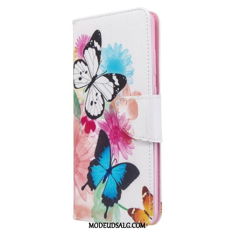 Flip Cover Samsung Galaxy S20 Plus / S20 Plus 5G Malede Sommerfugle Og Blomster