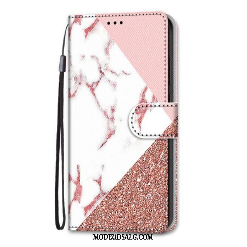 Flip Cover Samsung Galaxy S21 5G Marmor Og Glitter Trekant