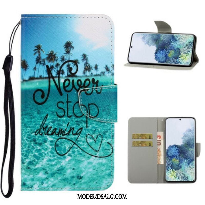 Flip Cover Samsung Galaxy S21 5G Med Snor Stop Aldrig Med At Drømme Navy Strappy