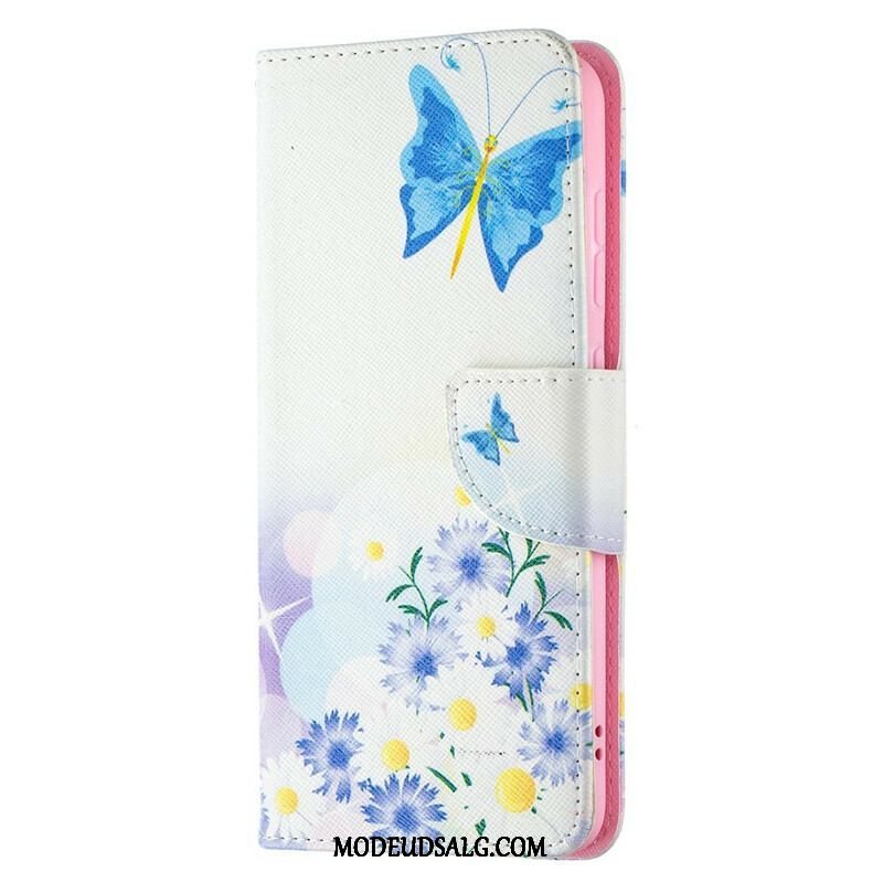 Flip Cover Samsung Galaxy S21 FE Malede Sommerfugle Og Blomster