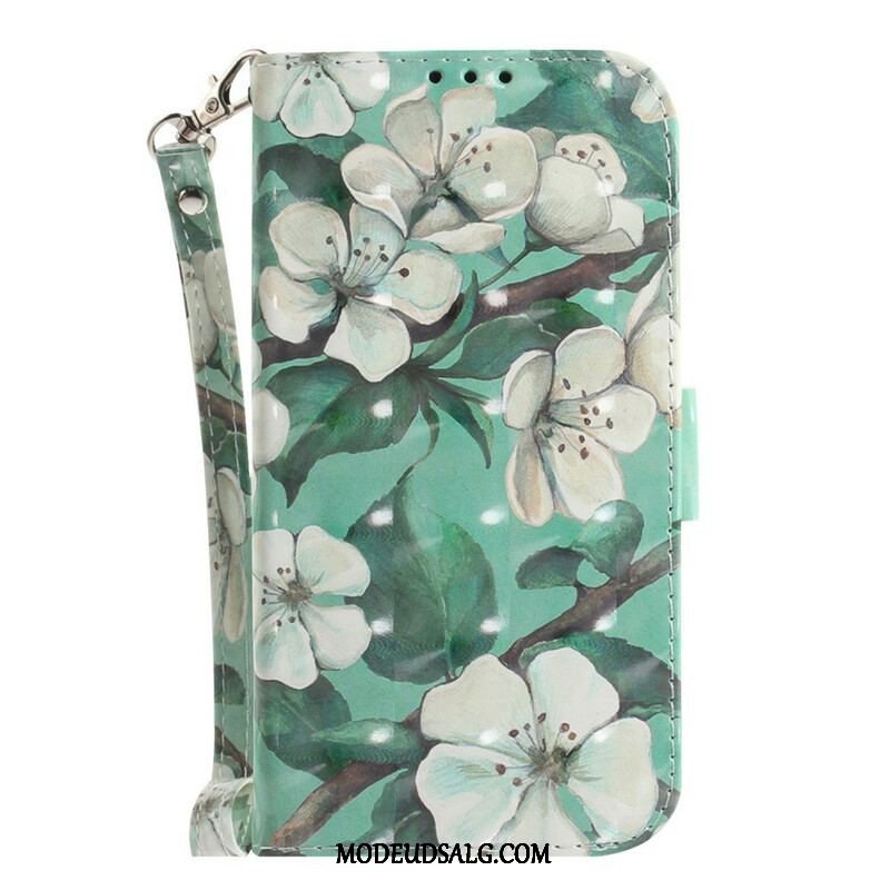 Flip Cover Samsung Galaxy S21 FE Med Snor Blomstrende Gren Med Rem