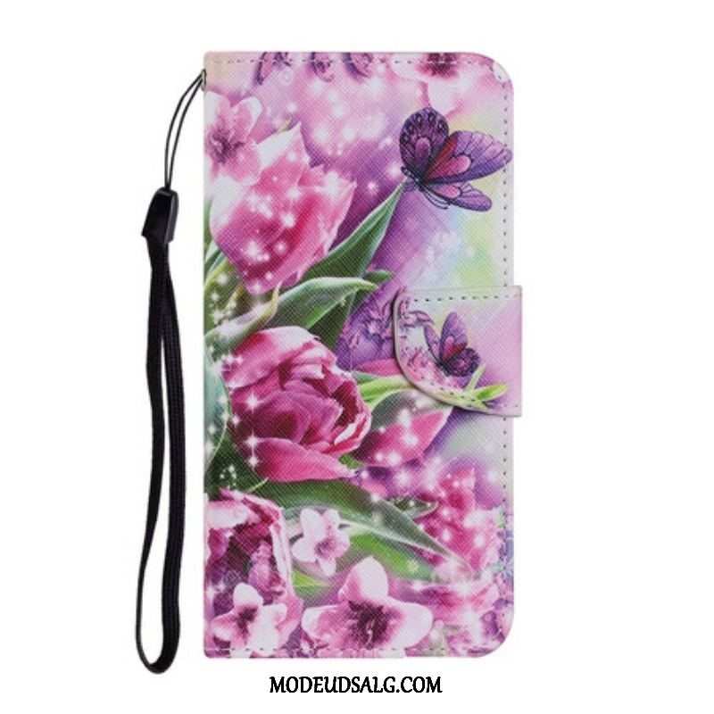 Flip Cover Samsung Galaxy S21 FE Sommerfugle Og Tulipaner