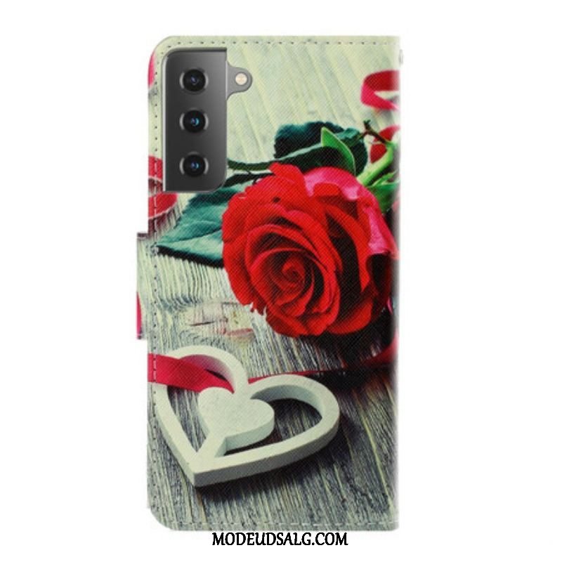 Flip Cover Samsung Galaxy S21 Plus 5G Med Snor Romantisk Rose Med Rem