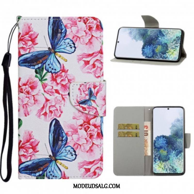 Flip Cover Samsung Galaxy S21 Ultra 5G Butterflies Floral Lanyard