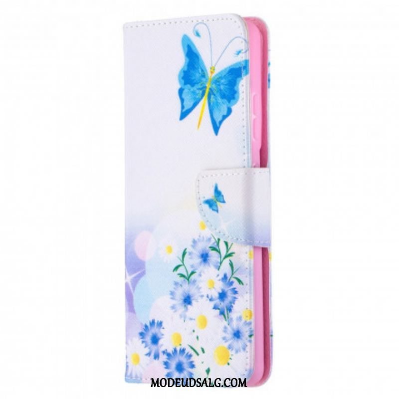 Flip Cover Samsung Galaxy S21 Ultra 5G Malede Sommerfugle Og Blomster