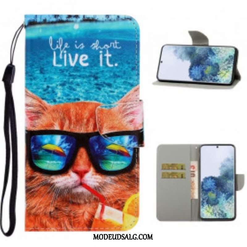 Flip Cover Samsung Galaxy S21 Ultra 5G Med Snor Cat Live It Strappy