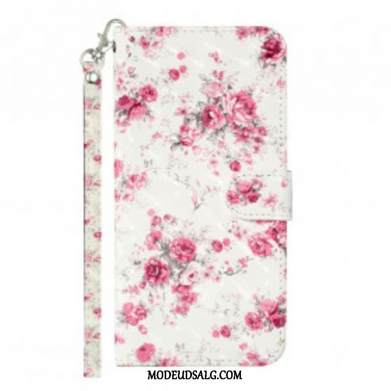 Flip Cover Samsung Galaxy S21 Ultra 5G Med Snor Strap Light Spot Flowers